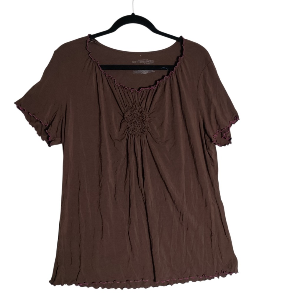 Nottibianche by Cabernet Brown Lettuce-Trim Top with Smocked Sunburst Detail L